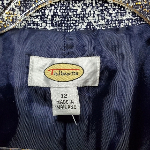 Talbots Petites Blue White Boucle Tweed Fringe Blazer Size 12 - Picture 11 of 12